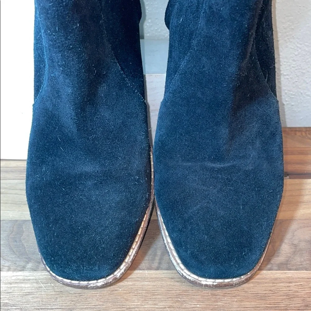 Suede Black Ankle Booties Block Heel Zip Minimal Sz 9.5 Chunky Sleek Madewell